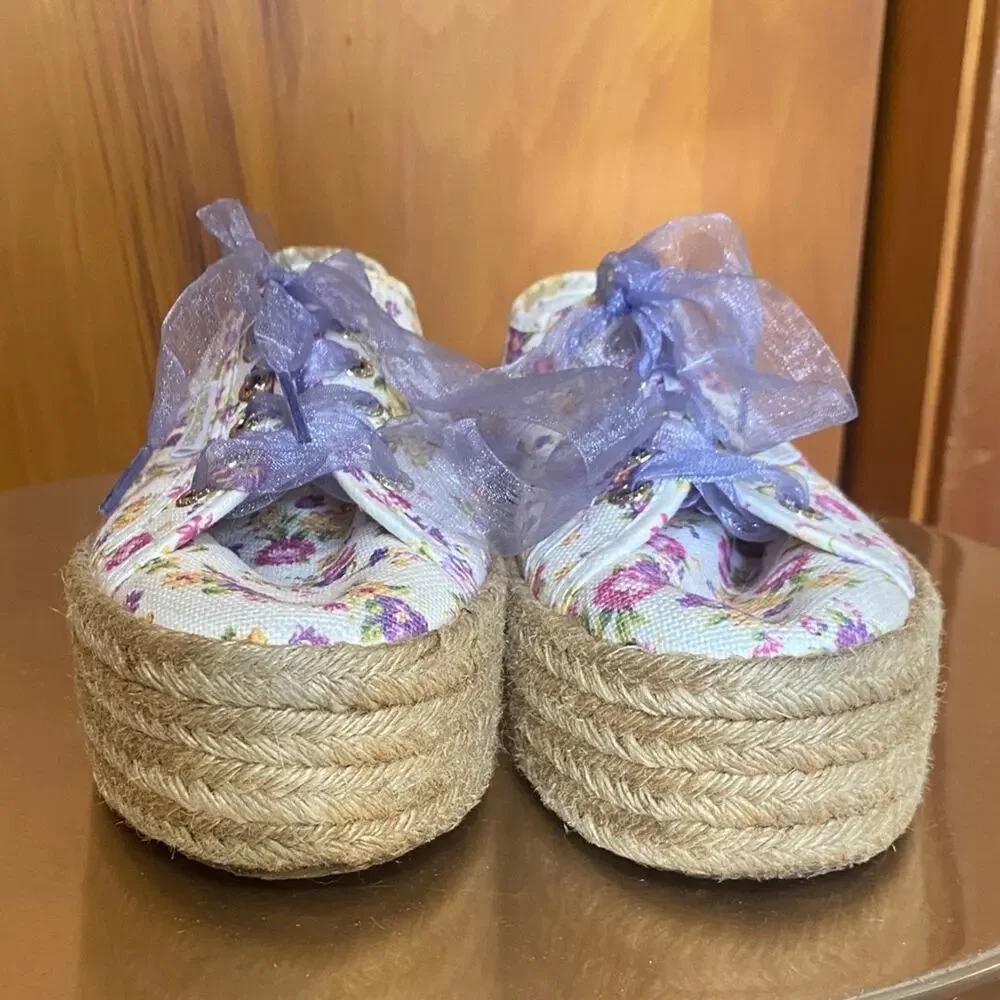 LoveShackFancy Floral Espadrille Platform Sneakers Superga Sheer Purple Laces